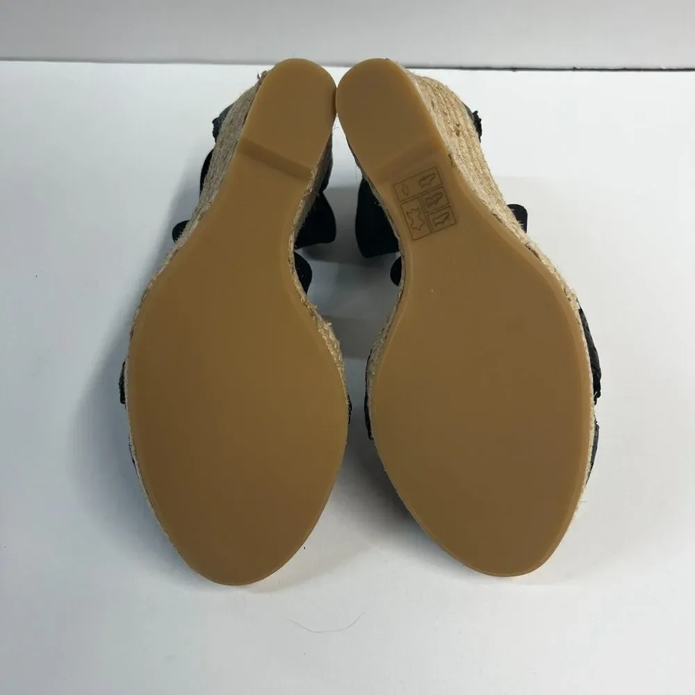 CLUB‎ MONACO Llullo Wedge Sandals Espadrilles Size 40 Black Leather NWOB